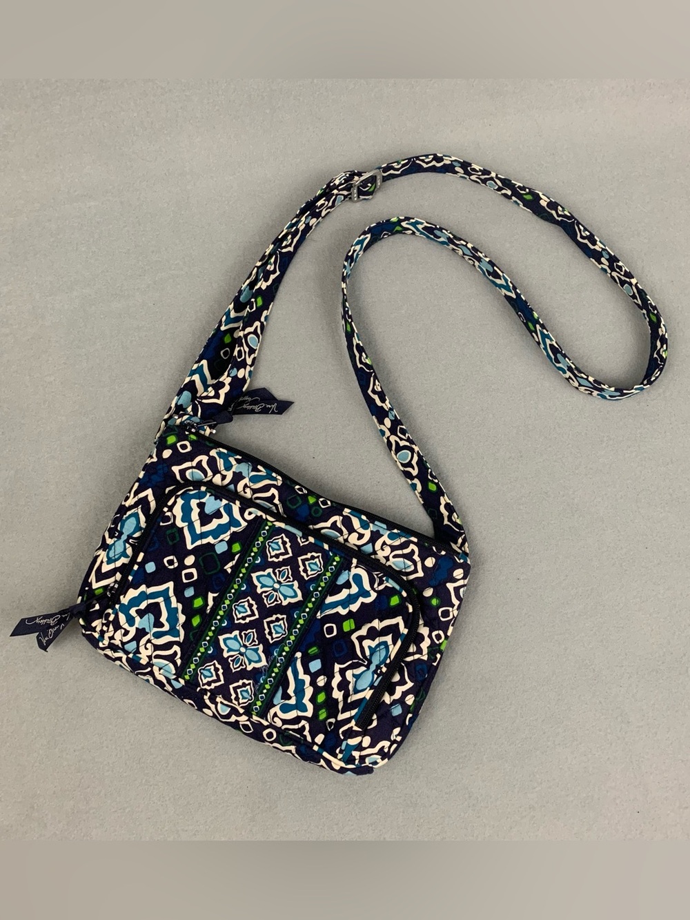 Vera Bradley Little Hipster Crossbody Quilted Cotton Purse Ink Blue Pattern Bag